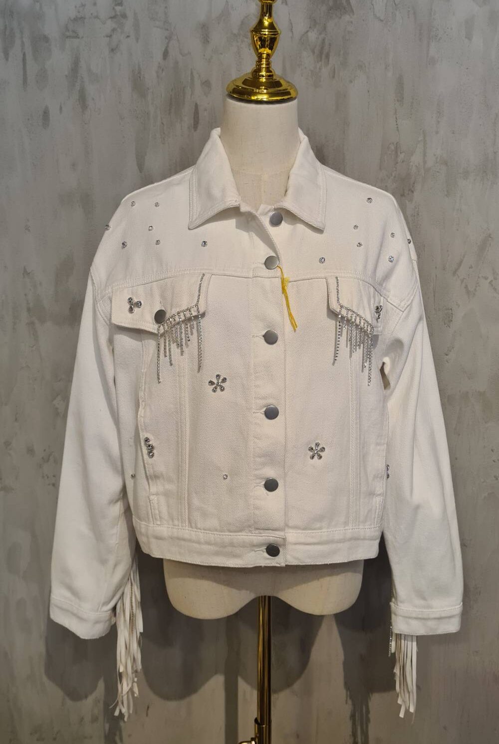 Chaqueta blanca con flecos y brillantes LELIS Talla S