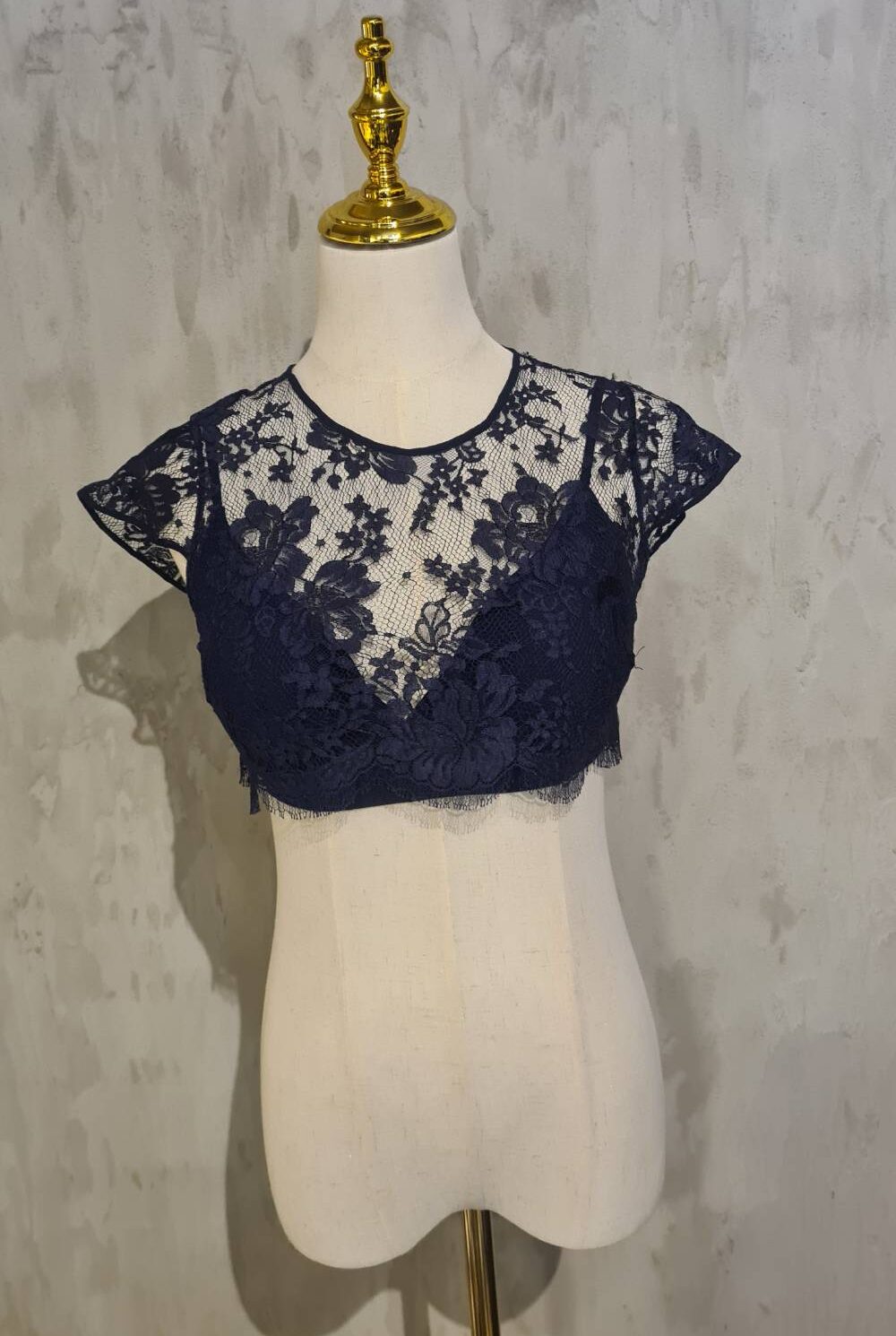 Top y Brasier Corta de encaje azul