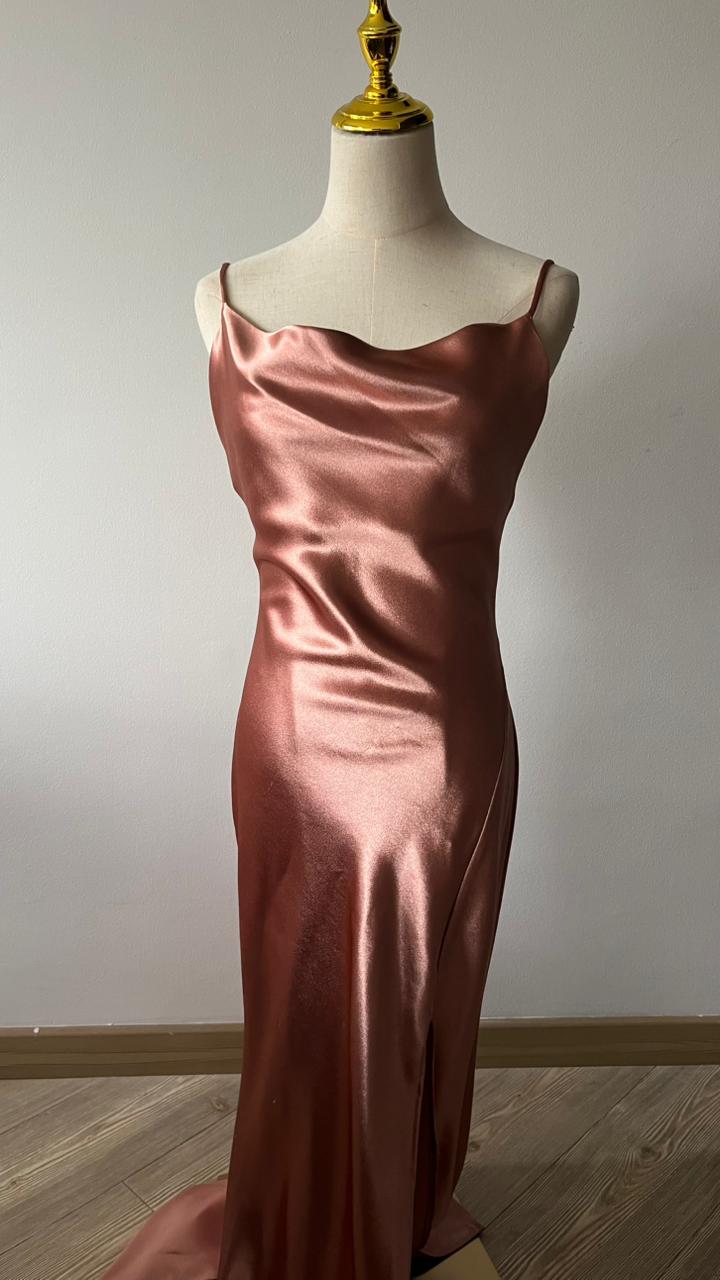 Vestido Largo Rose Gold satinado